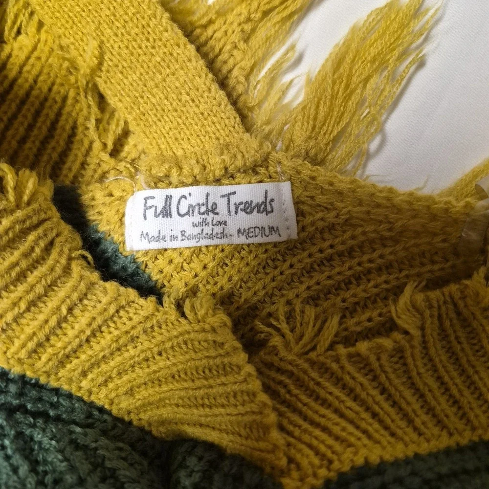 Full Circle Trends Womens Medium Distressed Striped Shaker Knit Sweater‎ Mustard